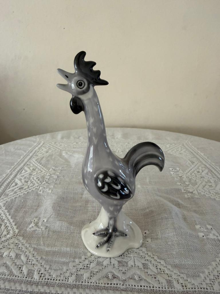Vintage Goebel Keramieken Haan Beeldje - Grijs/Zwart, Verzamelen, Beelden en Beeldjes, Ophalen of Verzenden, Gebruikt, Dier