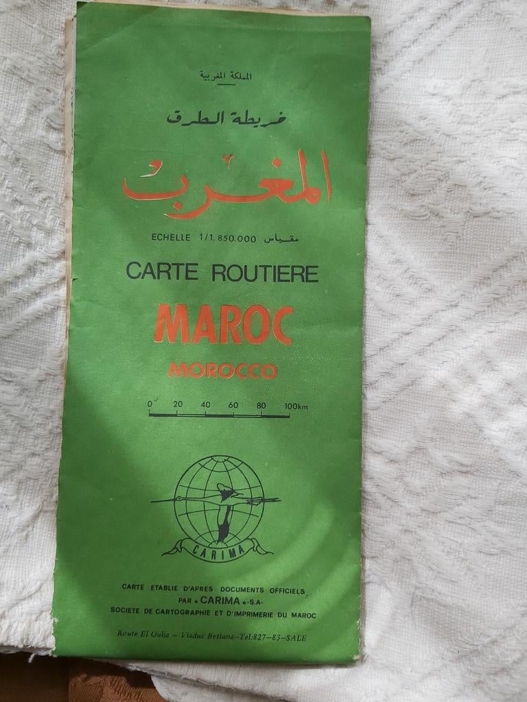 Vintage wegenkaart Marokko - Carte Routiere Maroc, Ophalen of Verzenden, Gebruikt
