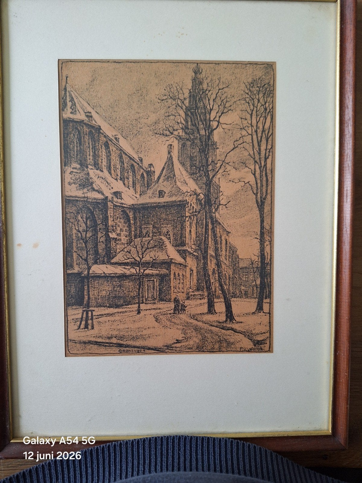 De Martinikerk te Groningen - Ingelijste prent, Antiek en Kunst, Ophalen of Verzenden
