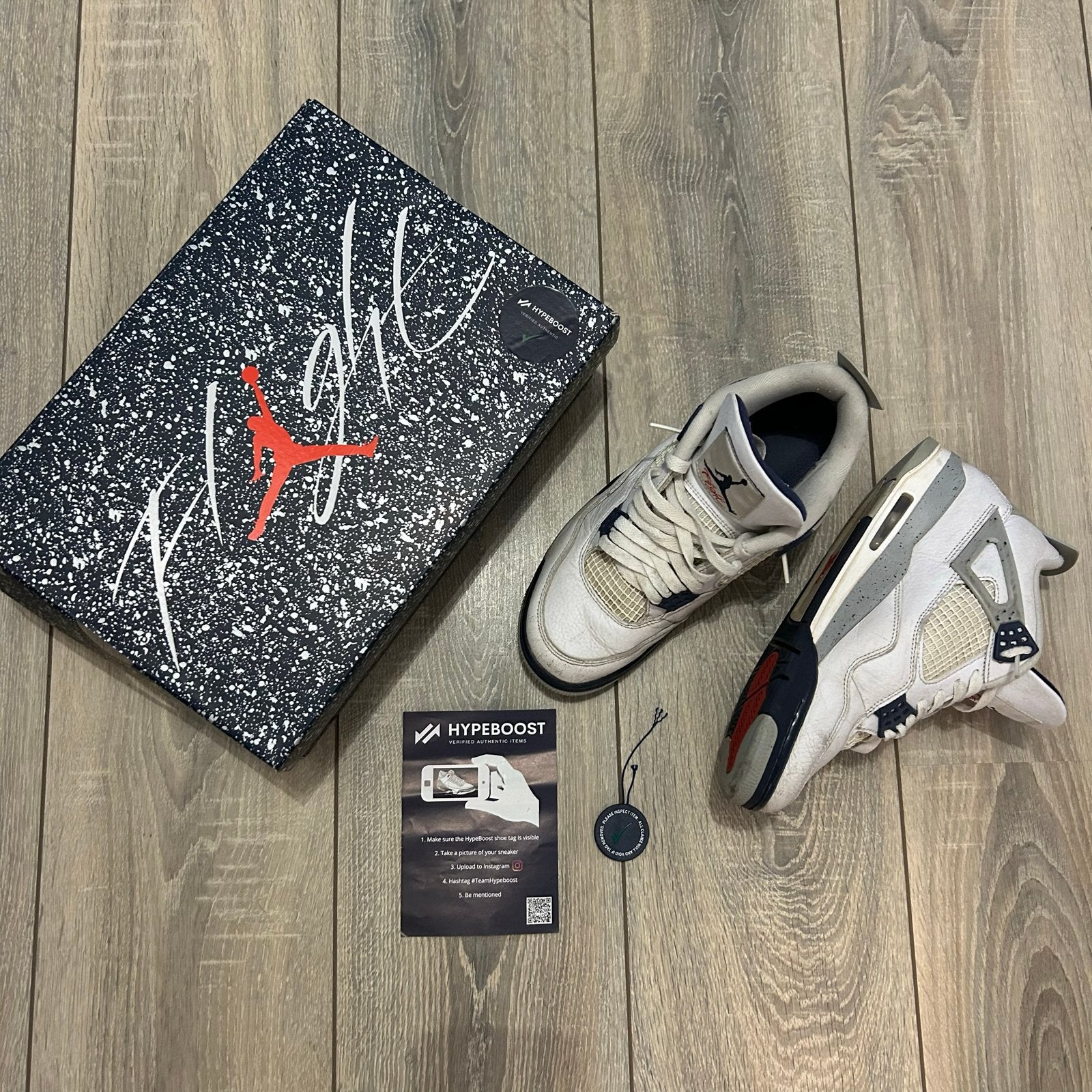 Air Jordan 4 Retro Midnight Navy - Maat 42, Ophalen of Verzenden, Gedragen, Wit, Sneakers of Gympen