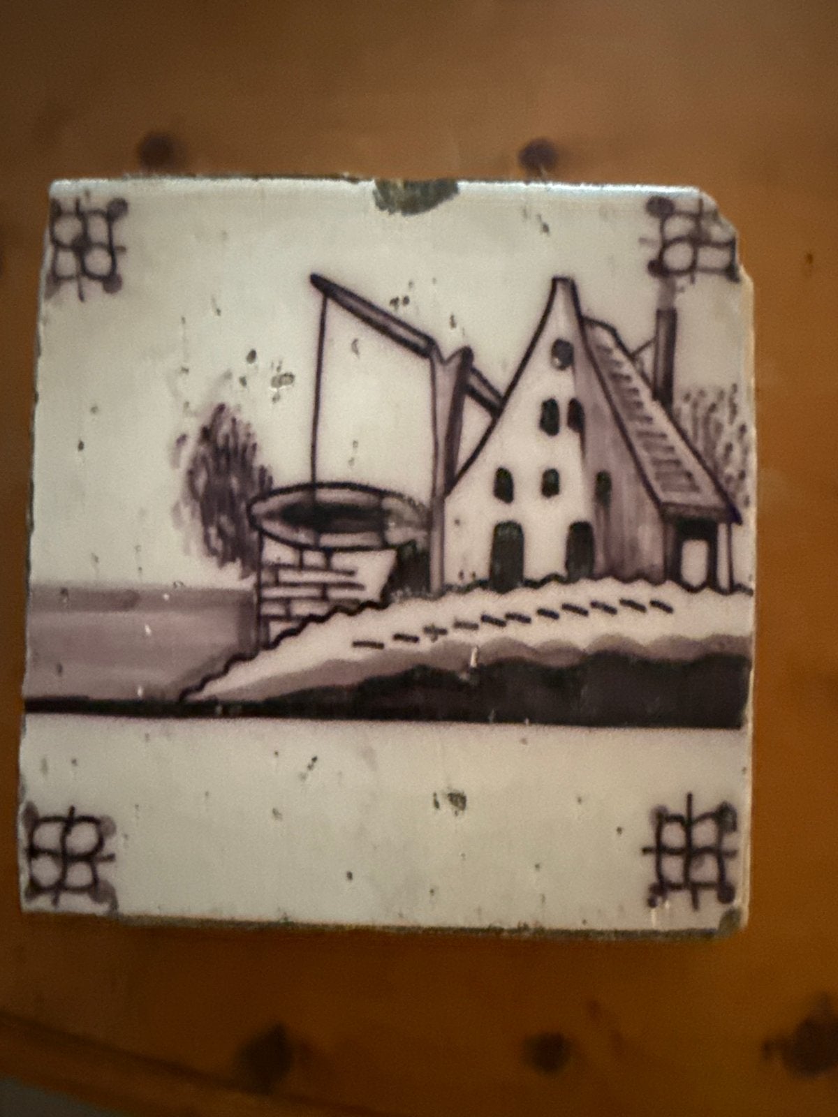 Antieke Delfts Blauw Tegel met Hollands Landschap, Antiek en Kunst, Ophalen of Verzenden