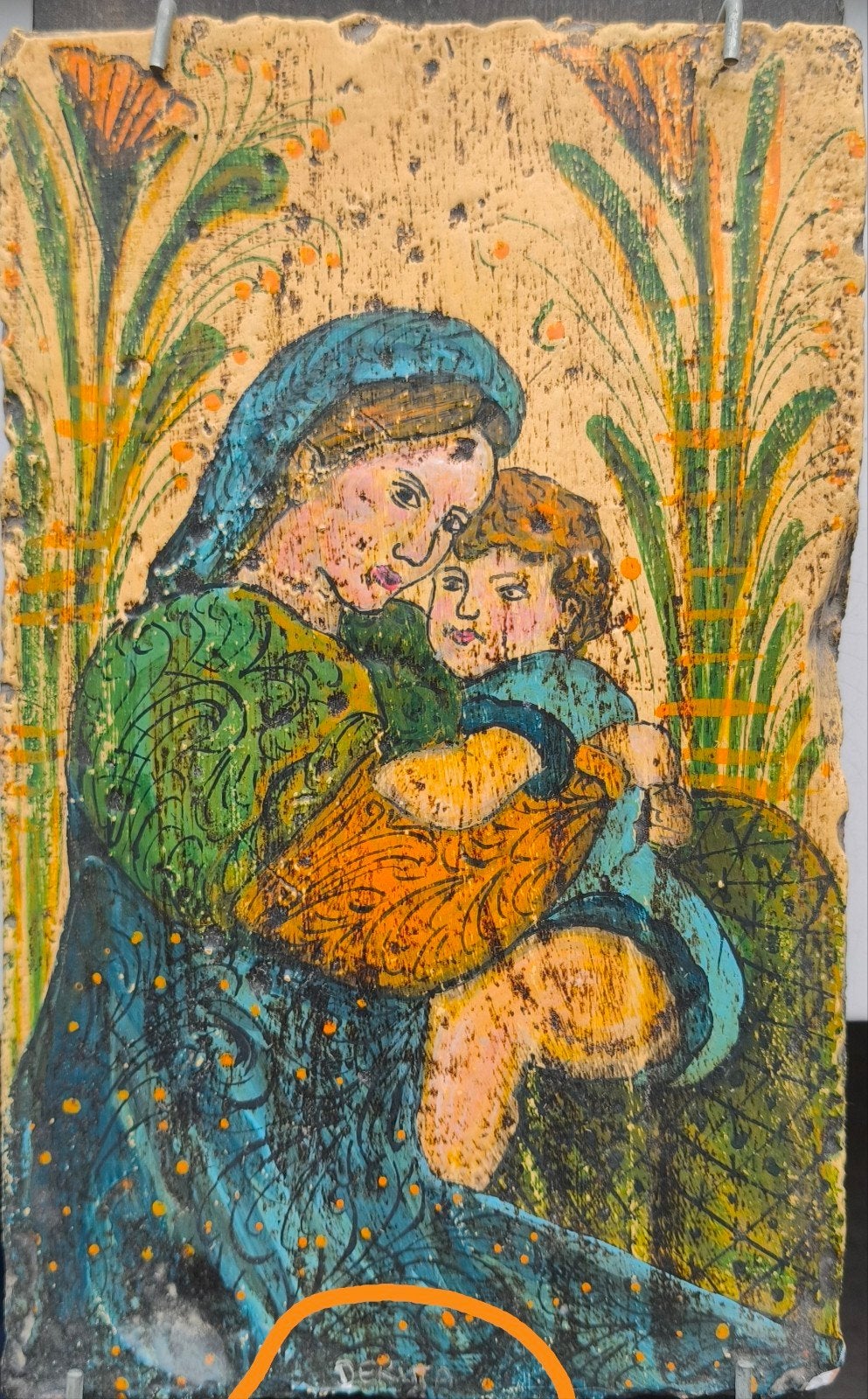 Prachtige Italiaanse Keramische Tegel-Deruta-Maria met kind, Ophalen, 20 - 50 cm, Steen of Keramiek, Beeld