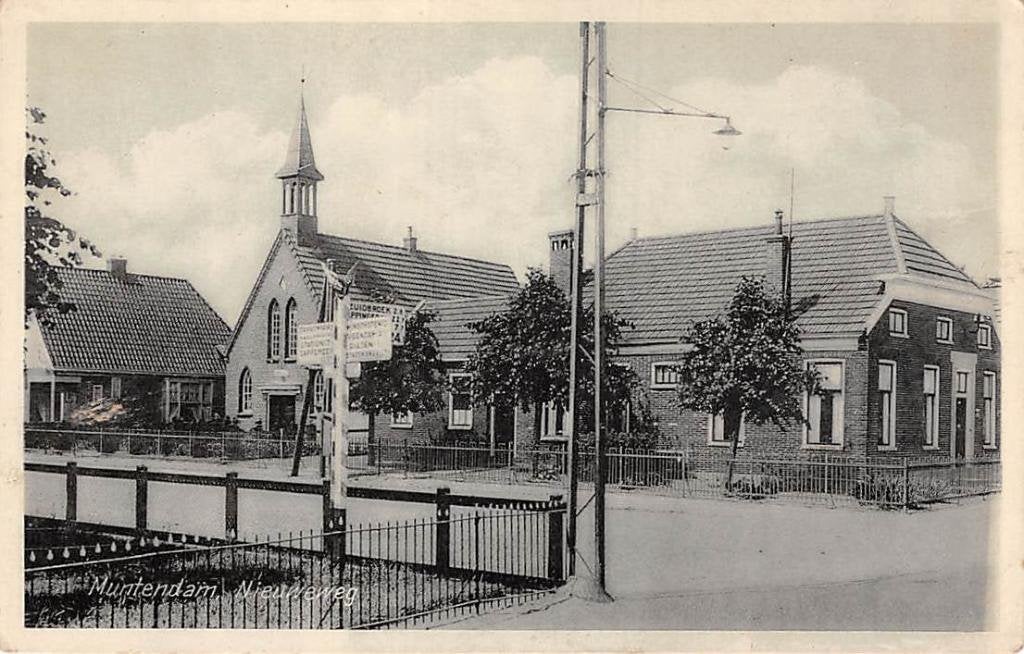 Muntendam Nieuweweg 1938 Gereformeerde Kerk Groningen, Verzamelen, Ansichtkaarten | Nederland, Verzenden, 1920 tot 1940, Gelopen