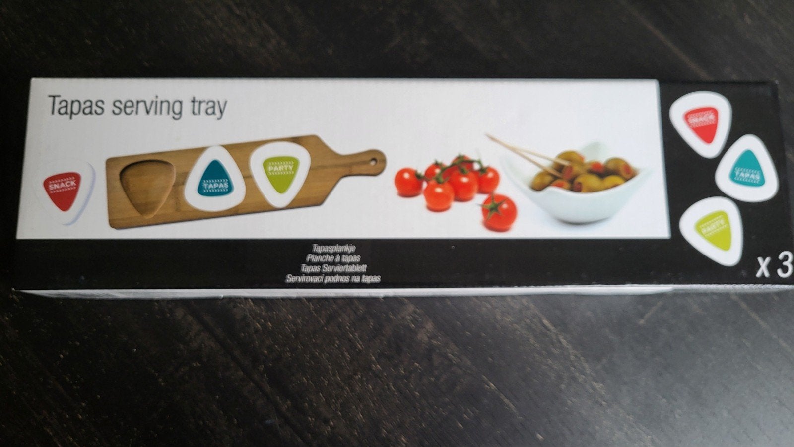 Nieuwe Tapasplank met 3 Keramische Schaaltjes, Hout, Snij-/serveerplank, Nieuw, Ophalen of Verzenden