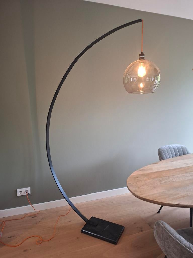 Moderne booglamp met glazen kap en marmeren voet, Ophalen, Gebruikt, Modern, Industrieel, 200 cm of meer