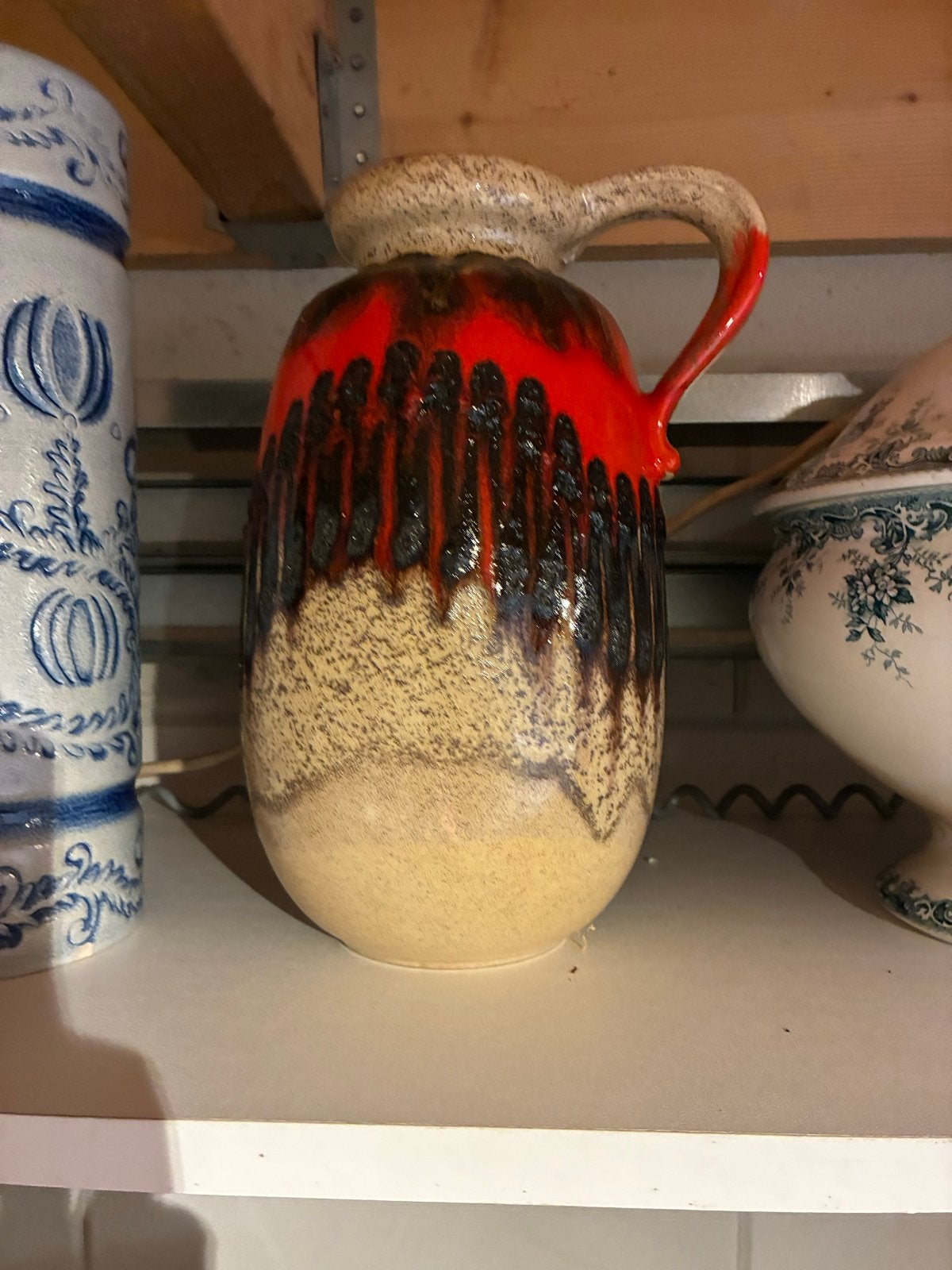 Vintage West Germany Keramiek Vaas Rood Zwart, Ophalen of Verzenden