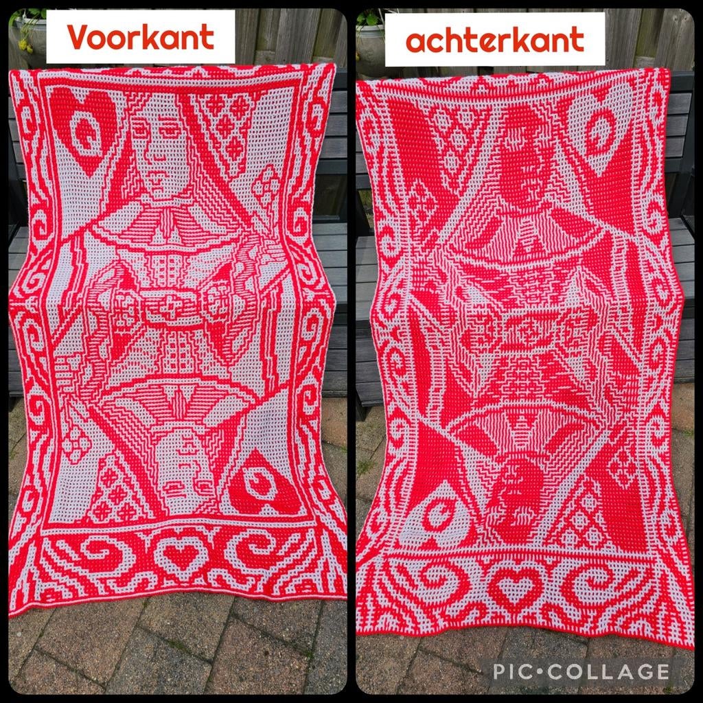 OPRUIMING! Gehaakte deken speelkaart harten vrouw., Ophalen of Verzenden, Zo goed als nieuw