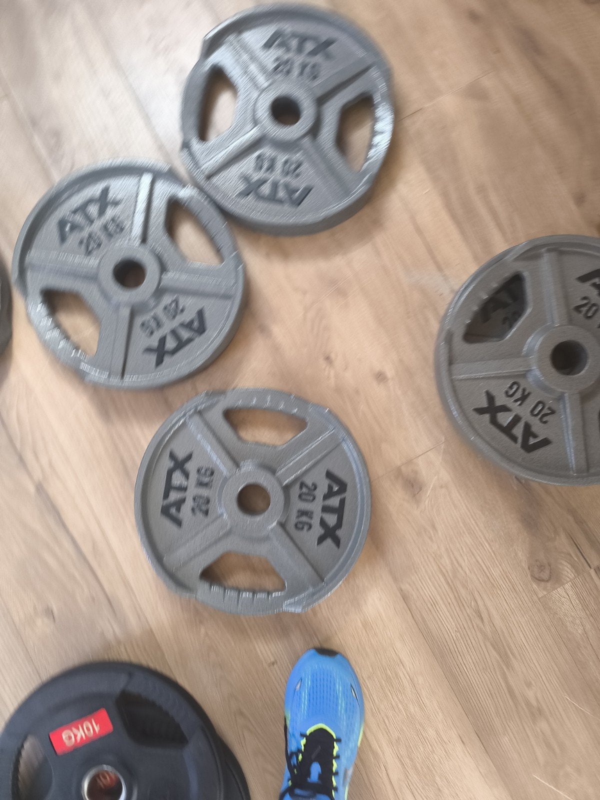 ATX Halterschijven set: 2x5kg, 2x10kg, 6x20kg, Sport en Fitness, Ophalen of Verzenden, Gebruikt, Rug, Halterschijven
