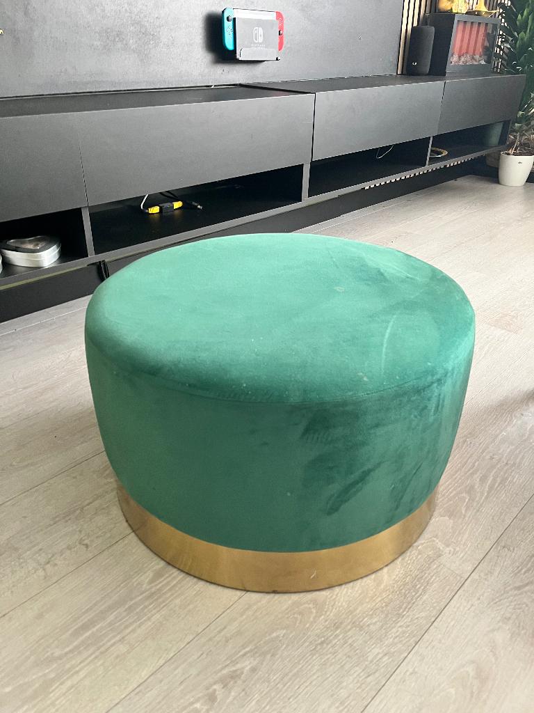 Velvet Poef, Huis en Inrichting, Banken | Voetenbanken en Poefen, Ophalen, Gebruikt, Rond, Velvet groen