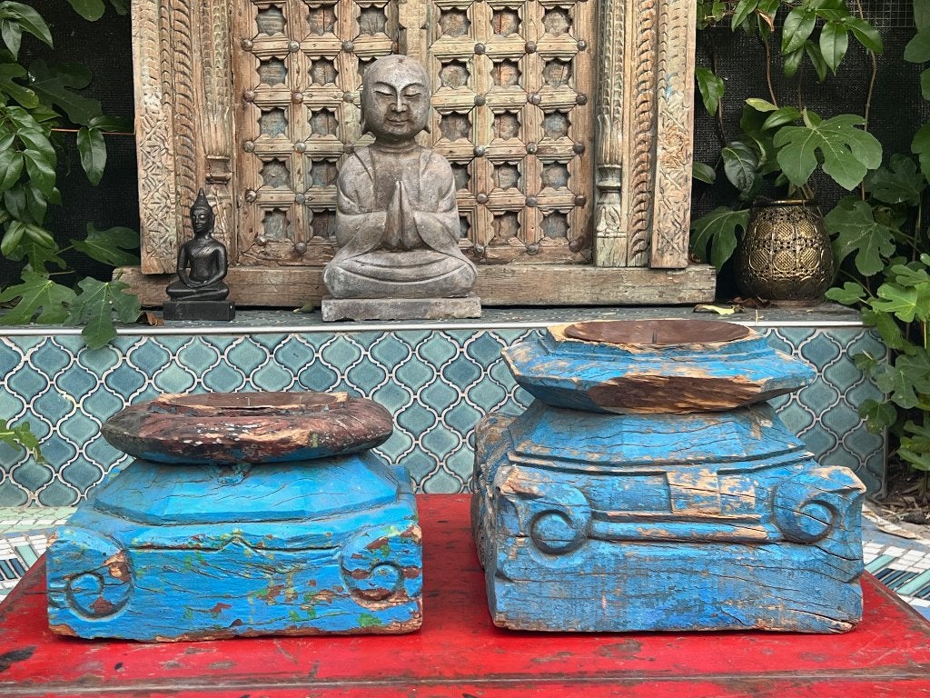 India oude console Indiase ornament houtsnijwerk kandelaar, Verburgt Vintage, Meerkleurig, Nieuw, Ophalen of Verzenden