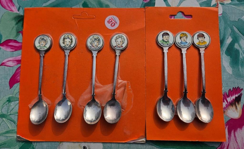 Set van 7 lepeltjes met koninklijke portretten, Ophalen of Verzenden