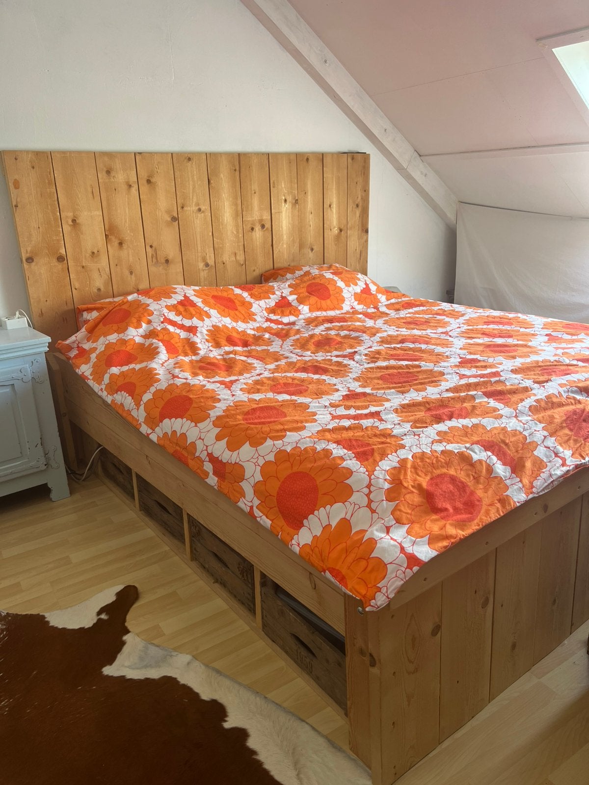 Steigerhout stevig bed 200x220 cm, Ophalen, Zo goed als nieuw, Tweepersoons, Steigerhout