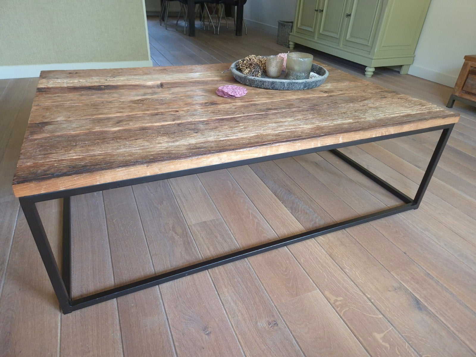 Robuuste salontafel van gerecycled hout, Gebruikt, 100 tot 150 cm, 50 tot 100 cm, Industrieel, Landelijk, Robuust