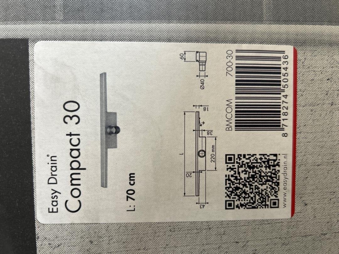 Easy Drain Compact 30 Douchegoot 70 cm, Ophalen of Verzenden, Nieuw, Rvs, Douche