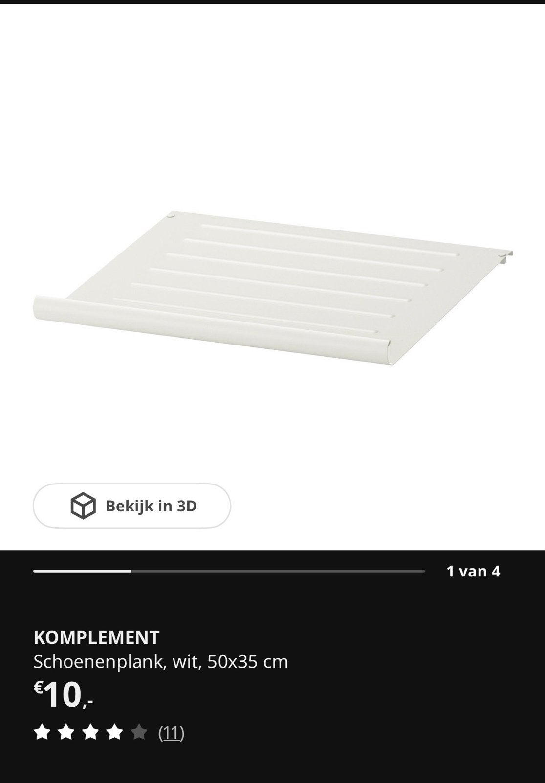 IKEA KOMPLEMENT schoenenplank PAX wit 50x35 cm, Ophalen, Nieuw
