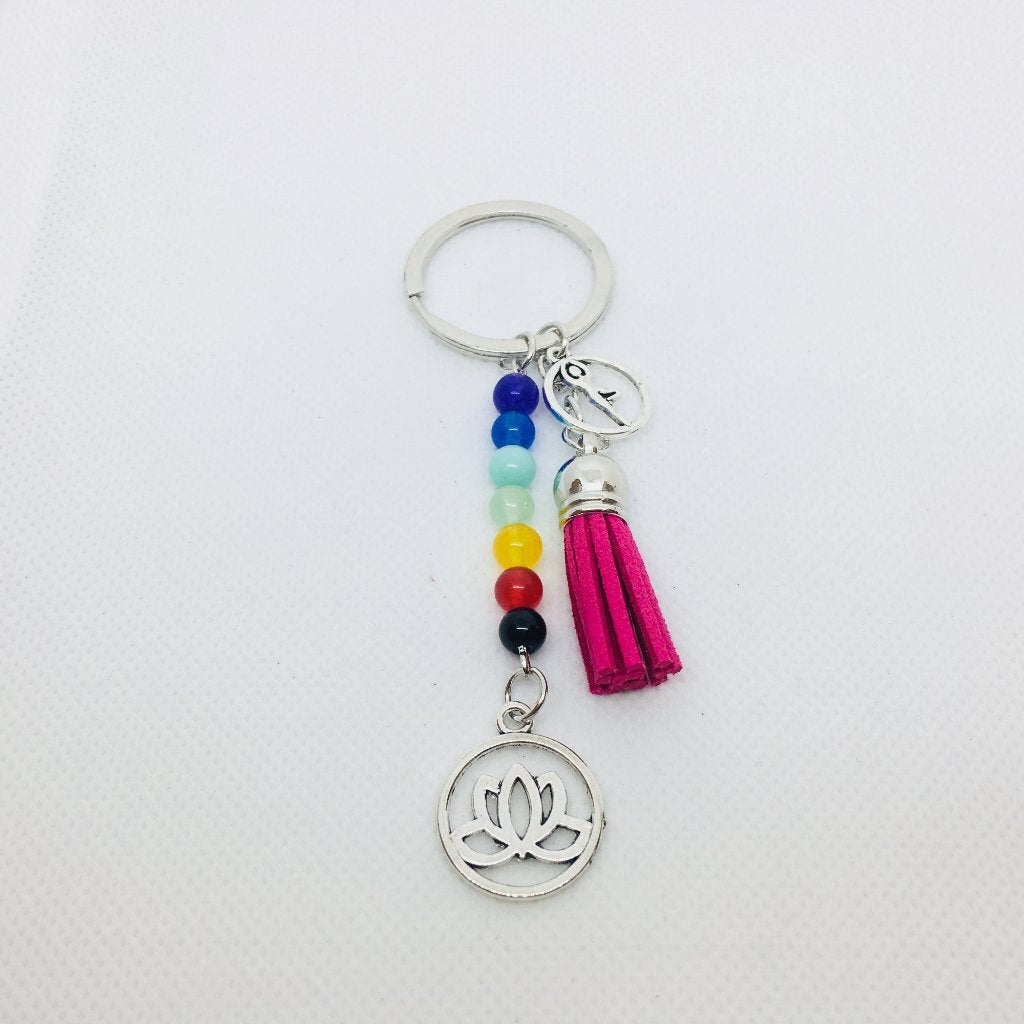 Chakra sleutelhanger met lotus en roze suède kwastje, Ophalen of Verzenden, Nieuw