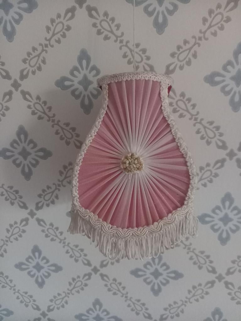 Uniek handgemaakt fluwelen lampenkapje jaren '70, Gebruikt, Vintage, Handgemaakt, Jaren '70, Ophalen of Verzenden, Rood