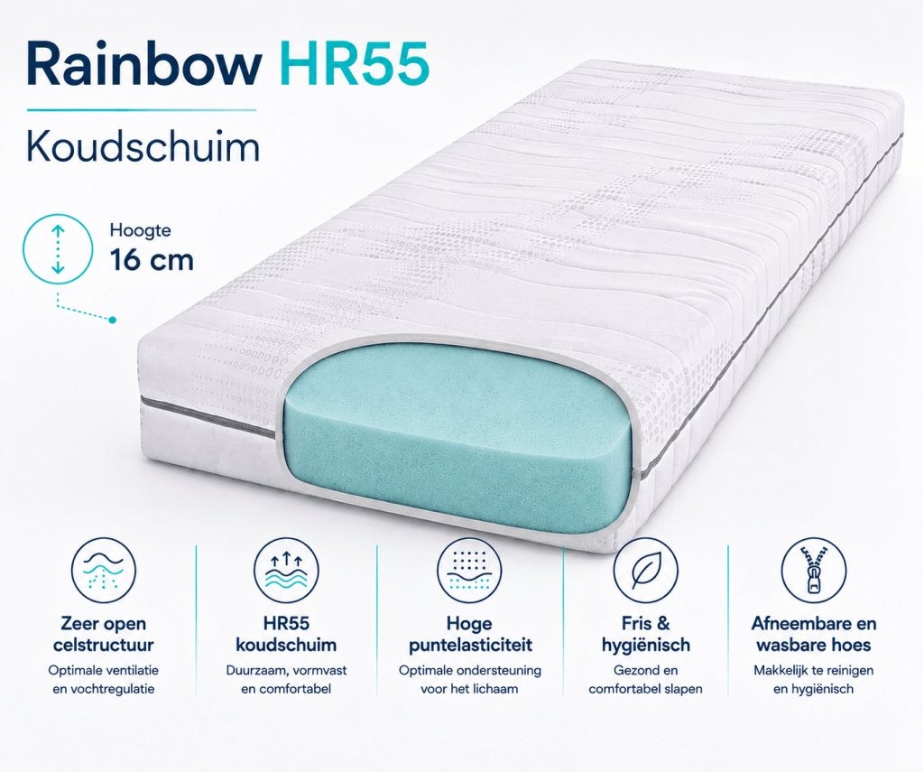 Rainbow HR55 koudschuim 16 cm, Matrasbestellen.nl, Verzenden, Buurserstraat 15 A, 7481 EG,Haaksbergen, Nieuw