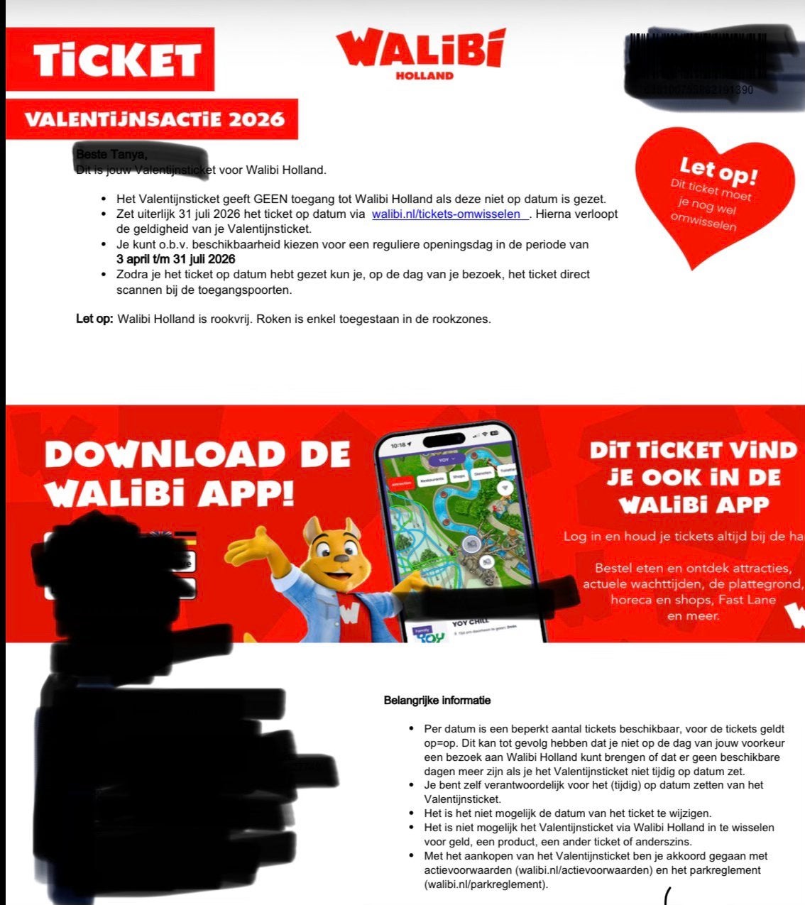 2 tickets Walibi - geldig t/m vr 31/7!, Twee personen, Ticket of Toegangskaart