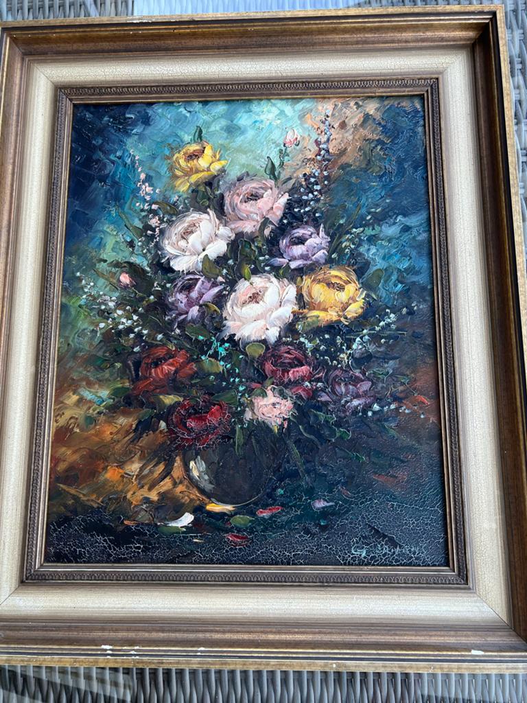 Schilderij: Levendig bloemenboeket in vaas, olieverf, Ophalen