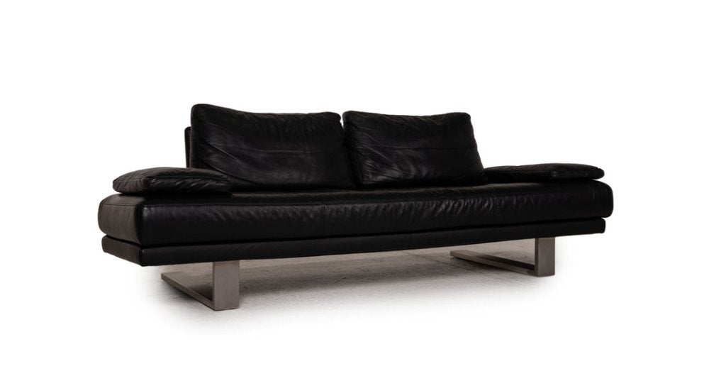 Rolf Benz 6600 Sofa in zwart leer. Zeer goede staat, Ophalen, Gebruikt, Tweepersoons, 75 tot 100 cm
