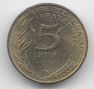Frankrijk 5 centimes 1979 KM# 933, Ophalen of Verzenden, Frankrijk, Losse munt
