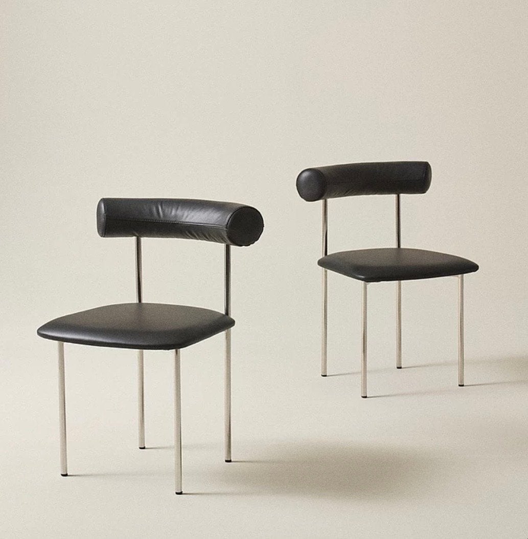 Set van 4 zwarte leren eetkamerstoelen met metalen poten, Huis en Inrichting, Stoelen, Ophalen, Twee, Zwart, Leer
