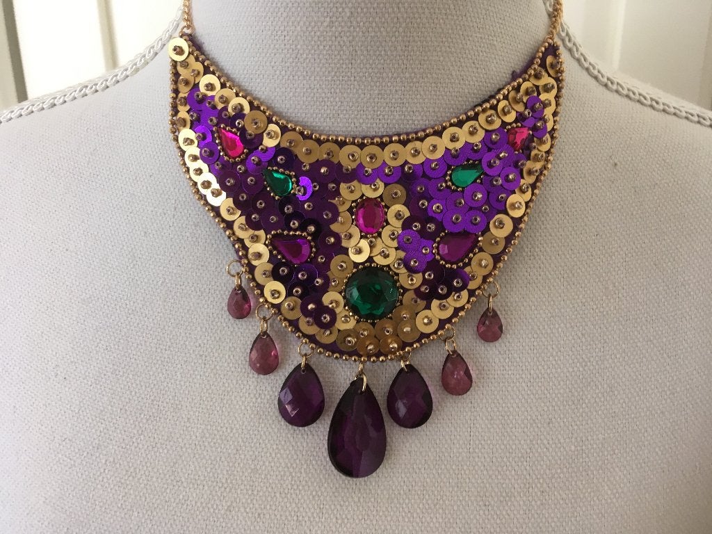 Karma Bijou Brigitte paarse lovertjes statement ketting, Met hanger, Overige materialen, Paars, Nieuw
