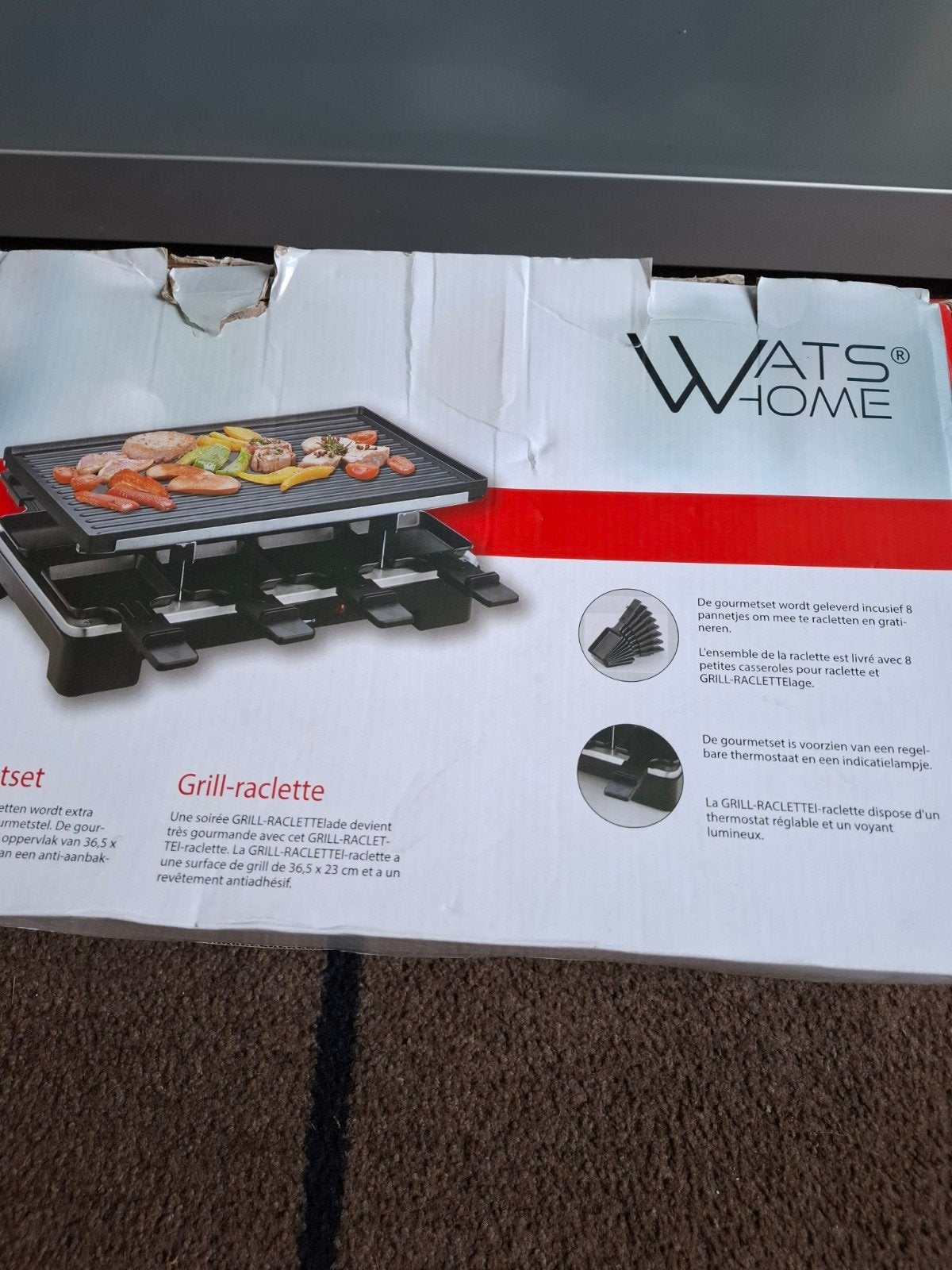 WATS HOME Grill-raclette gourmetstel voor 4-7 personen, Ophalen of Verzenden, Nieuw, 4 t/m 7 personen