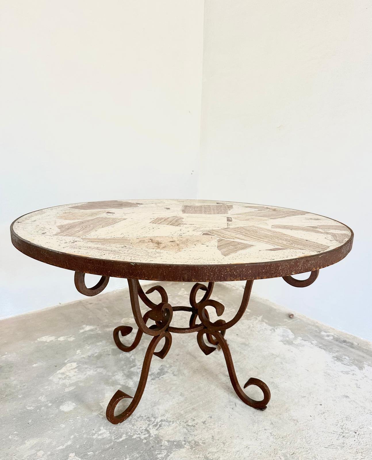 Vintage salontafel natuursteen smeedijzer jaren 60 70, Ophalen