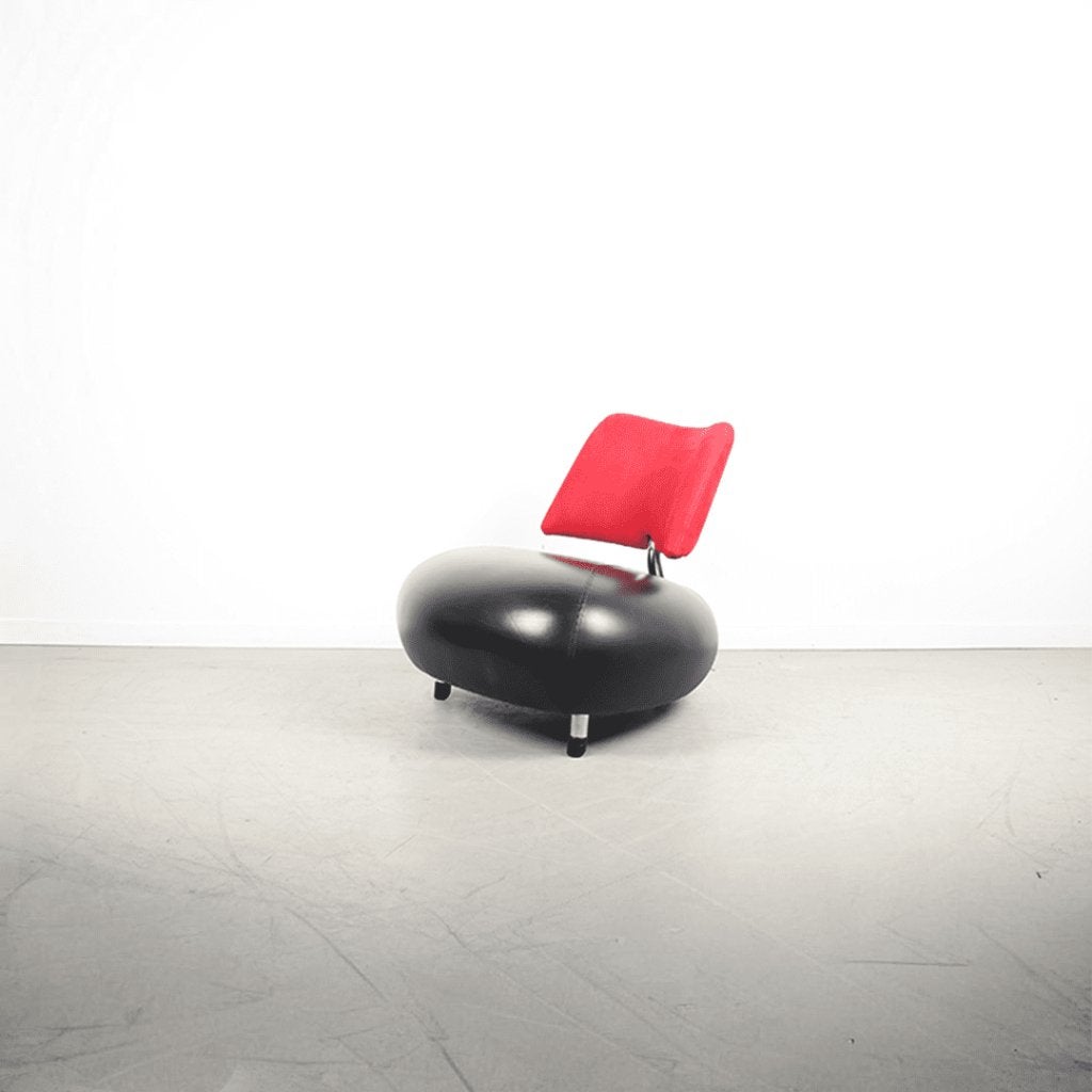 Leolux Pallone Fauteuil Zwart Leer/Rood Stof - Chroom, Huis en Inrichting, Niet ingevuld, Zo goed als nieuw, Niet ingevuld, Niet ingevuld