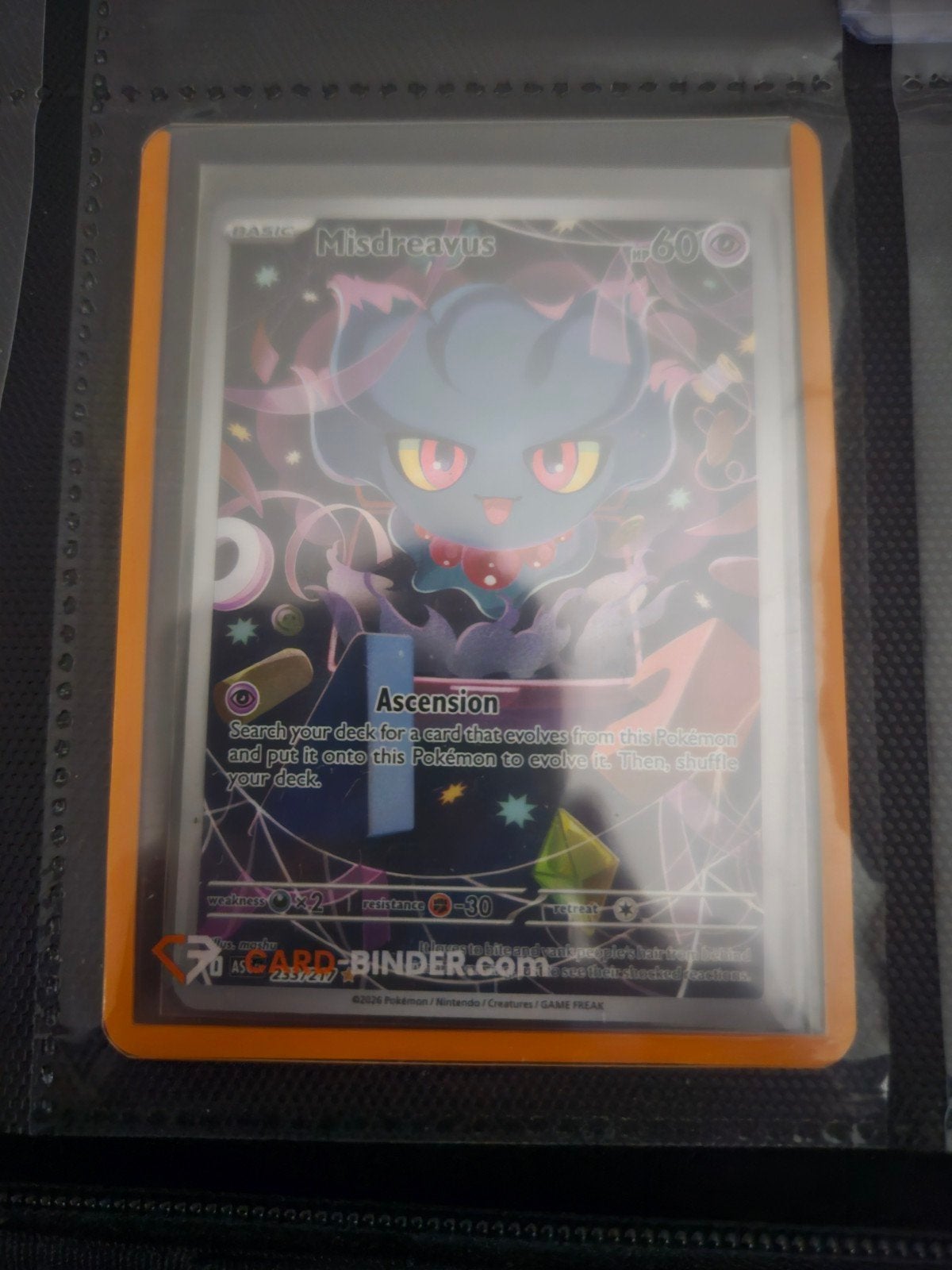 Pokemon Misdreavus 233/217 Ascended Heroes, Ophalen of Verzenden, Zo goed als nieuw, Losse kaart, Foil