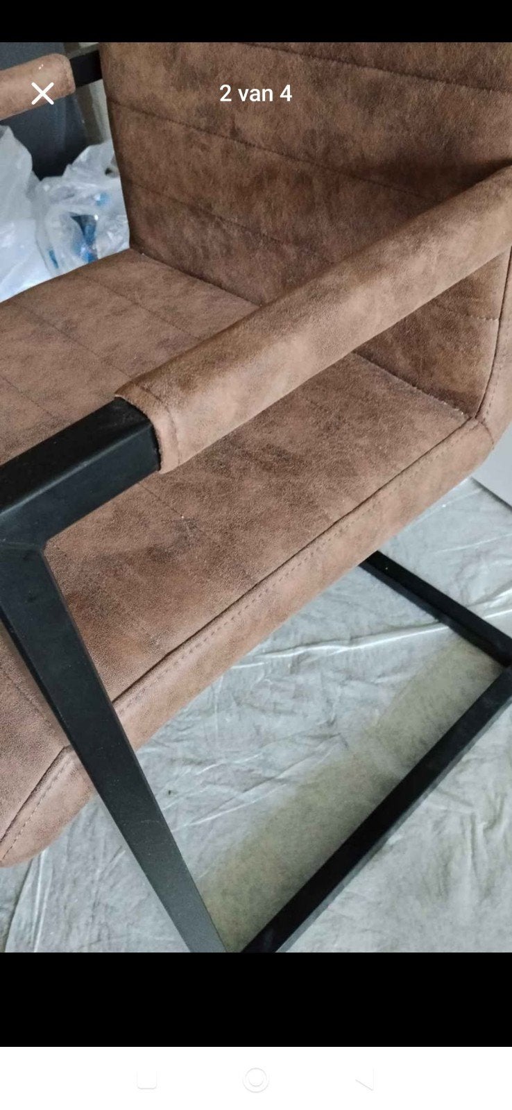 Set van 4 Leen Bakker Lizzy eetkamerstoelen - Cognac (ZGAN), Ophalen, Bruin, Zo goed als nieuw, Modern