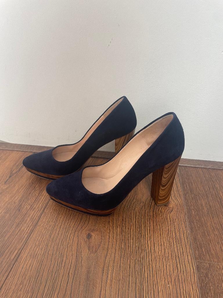 Peter Kaiser suède pumps maat 5 / 38 donkerblauw houten hak, Peter Kaiser, Ophalen of Verzenden, Zo goed als nieuw, Schuhe Lüke GmbH