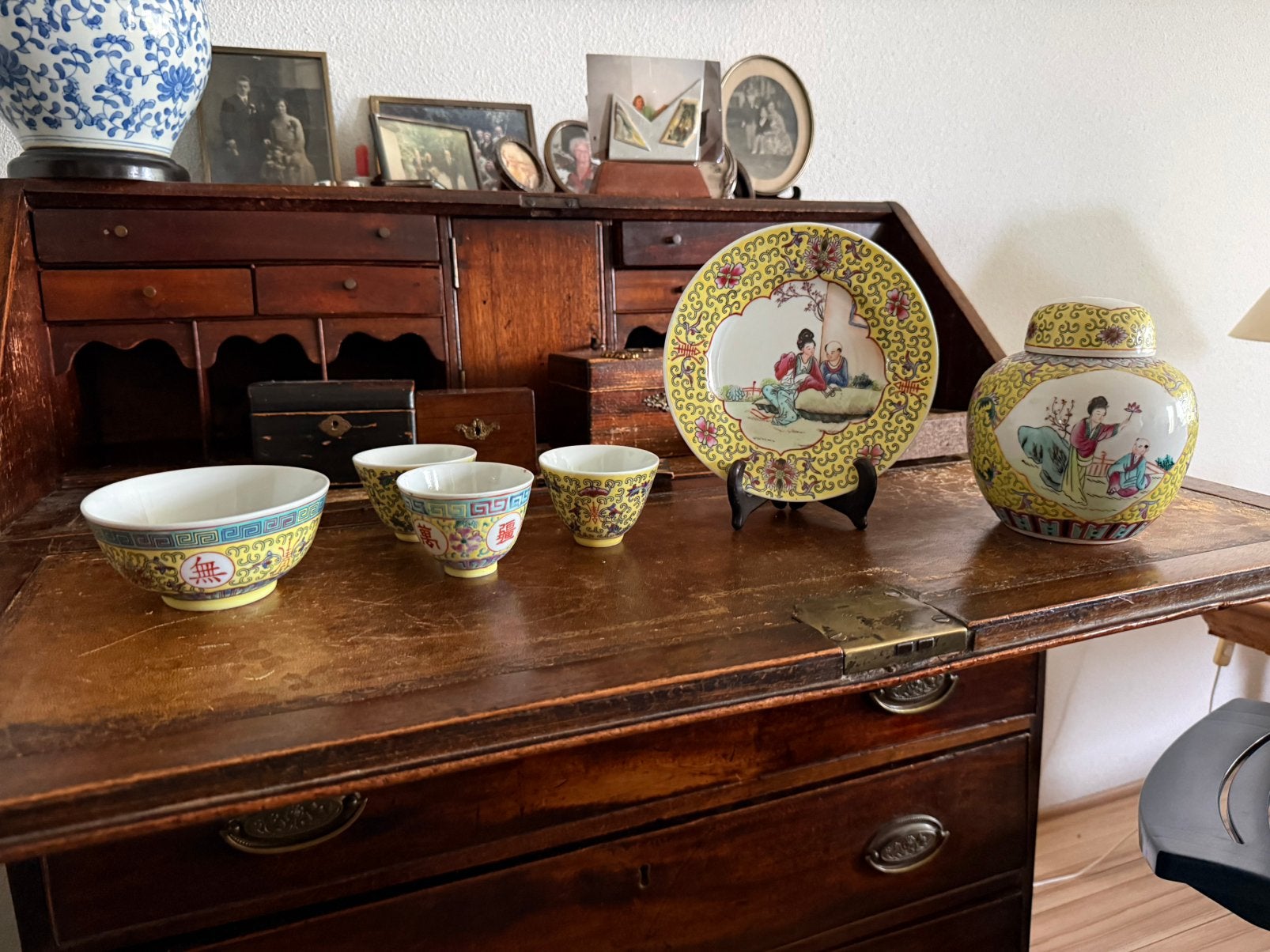 Prachtige Set Antie Vintage Chinees Porselein Famille Jaune, Ophalen of Verzenden