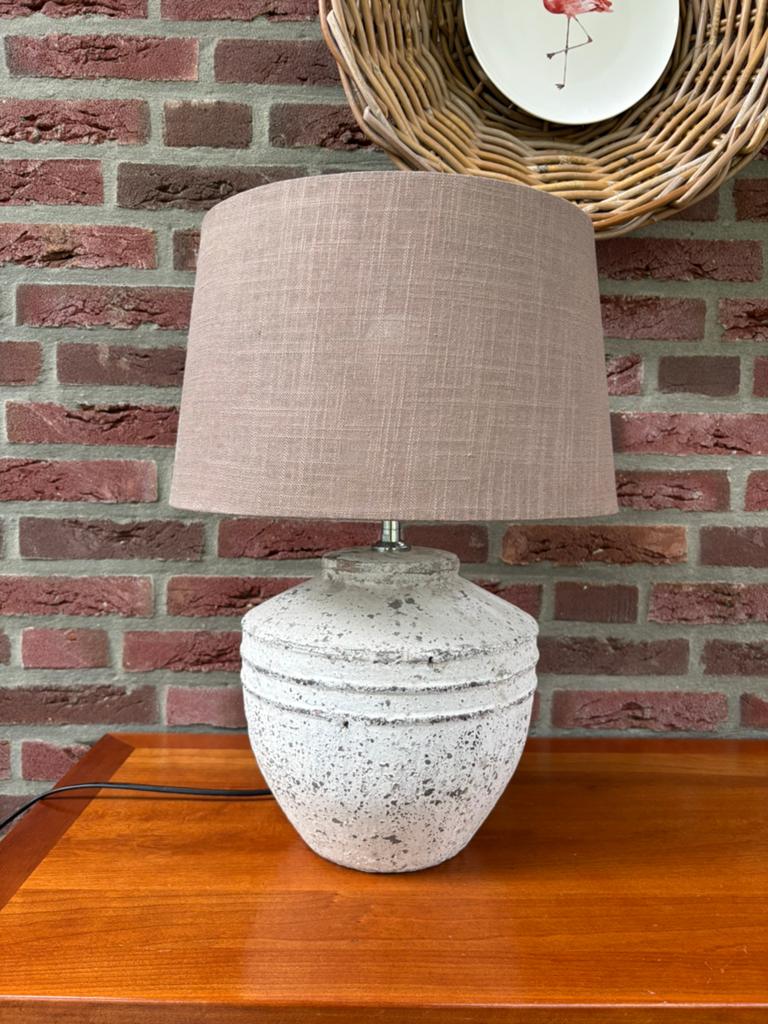 Tafellamp taupe, 49 cm hoog, zeer goede staat, Ophalen, Zo goed als nieuw, Stof, Minder dan 50 cm