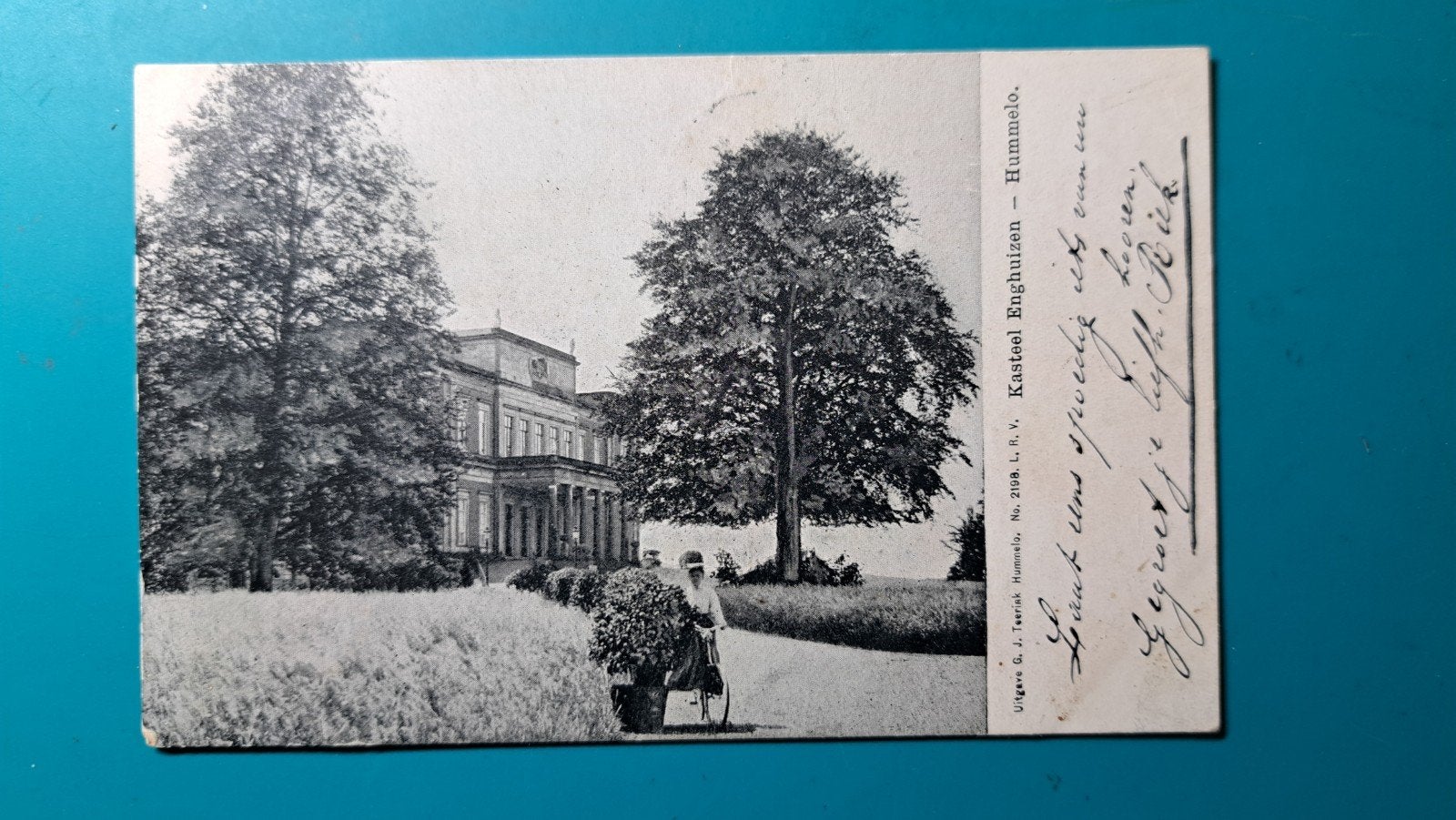Hummelo Kasteel Enghuizen 1904, vrouw op fiets, Verzamelen, Ophalen of Verzenden, Voor 1920, Gelopen, Gelderland