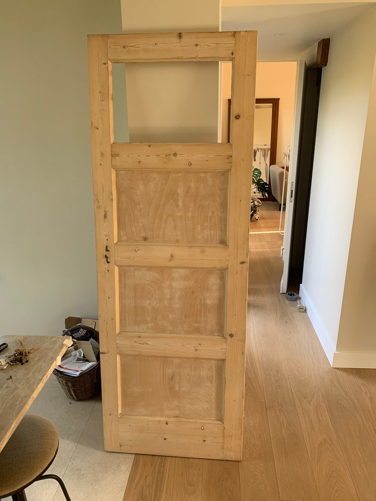 Paneeldeur/bruynzeeldeur met figuurglas (geschuurd), Ophalen, Gebruikt, Minder dan 80 cm, Binnendeur