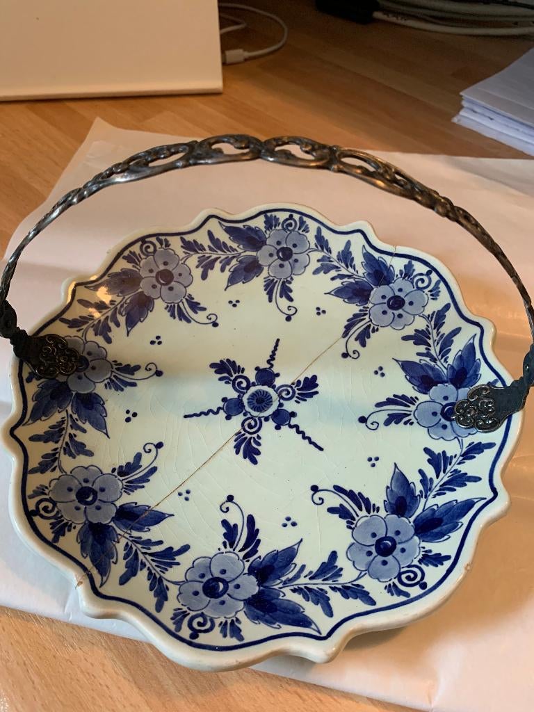 Delftsblauwe (gelijmde) Schotel + zilverkl. handvat, Ophalen