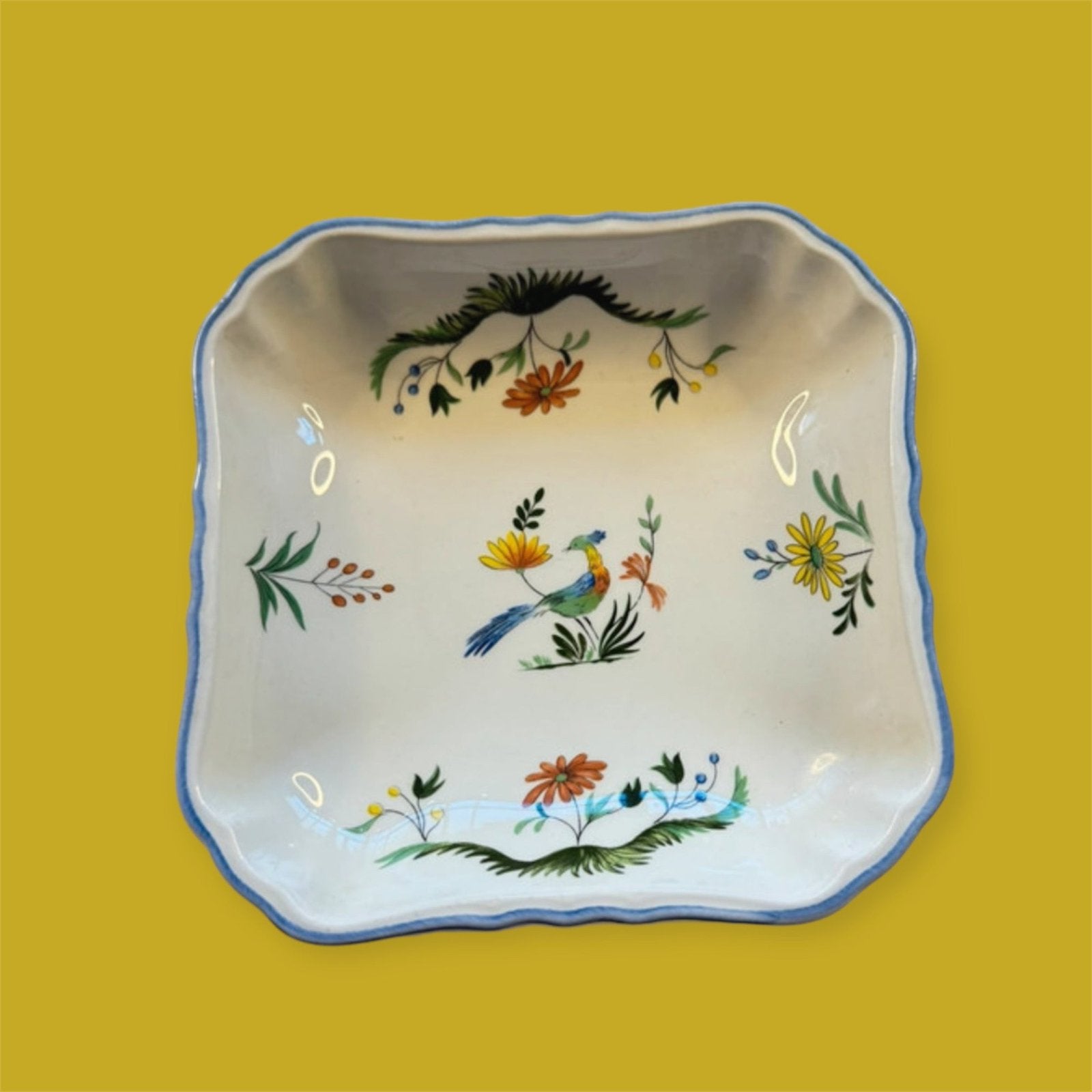 Gien Oiseaux de Paradis 15 x 15 vierkant schaaltje izgst, Huis en Inrichting, Verzenden, Zo goed als nieuw, Overige stijlen, Schaal of Schalen