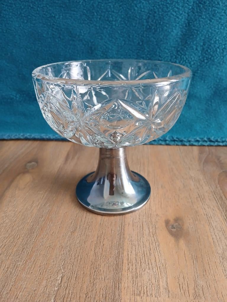 Vintage Glazen suikerpot met Zilverkleurige Voet, Ophalen of Verzenden