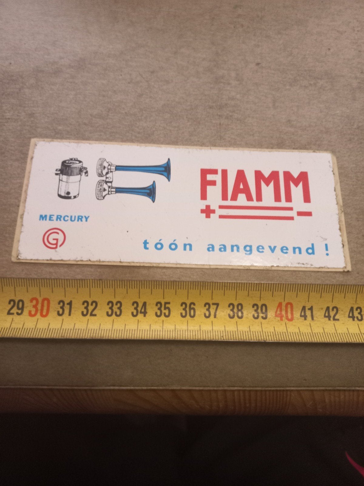 Vintage FIAMM Mercury toeter sticker - Automerk accessoire, Ophalen of Verzenden, Gebruikt