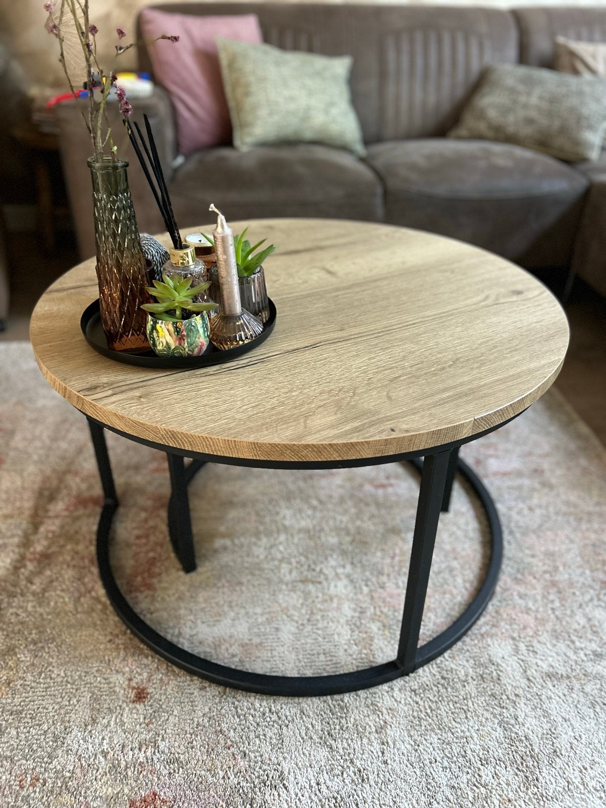 Salontafel set van 2 - Rond, Hout en Metaal, Ophalen, Minder dan 45 cm, Minder dan 55 cm, Rond