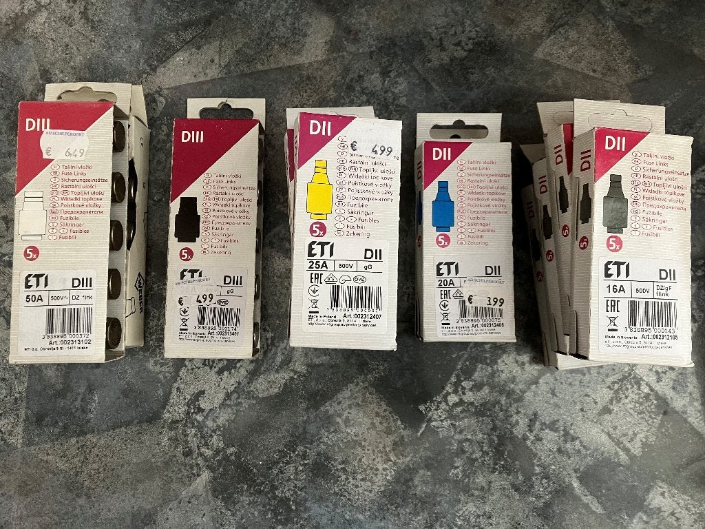 Nieuw DII / DIII Smeltzekeringen 16A - 63A – ETI, IFÖ, Weber, Doe-het-zelf en Verbouw, Elektra en Kabels, Ophalen of Verzenden