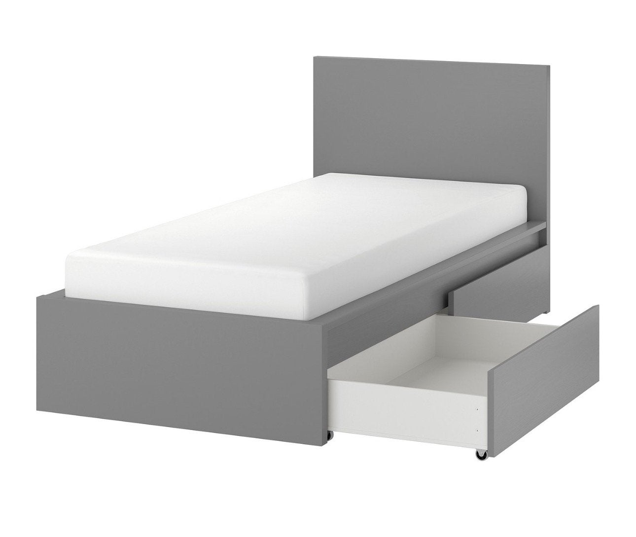 Nieuwstaat Malm 1 persoonsbed grijs nieuw 170 euro + 2 lades, Ophalen, 90 cm, Eenpersoons, Cool en modern