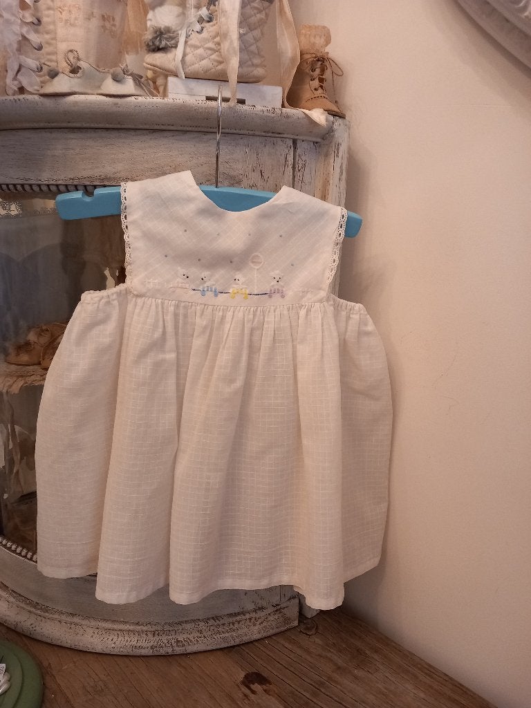 Vintage wit jurkje overgooier met beertjes jaren 50., Ophalen of Verzenden, Kinderen