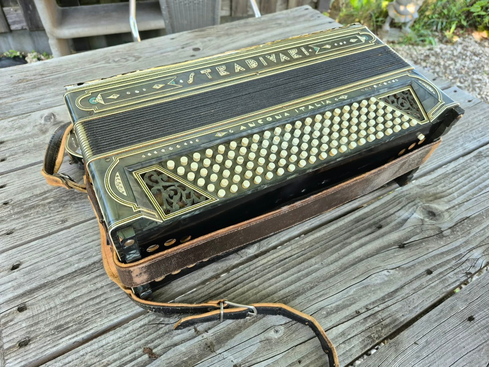Stradivari Ancona Italia Accordeon met koffer en riemen, Gebruikt, Met koffer, Toetsaccordeon, 120-bas