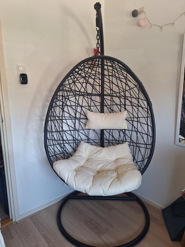 Comfortabele Hangstoel met Kussen - Zwart, Gebruikt, Modern, Bohemian, Zwart, Overige materialen