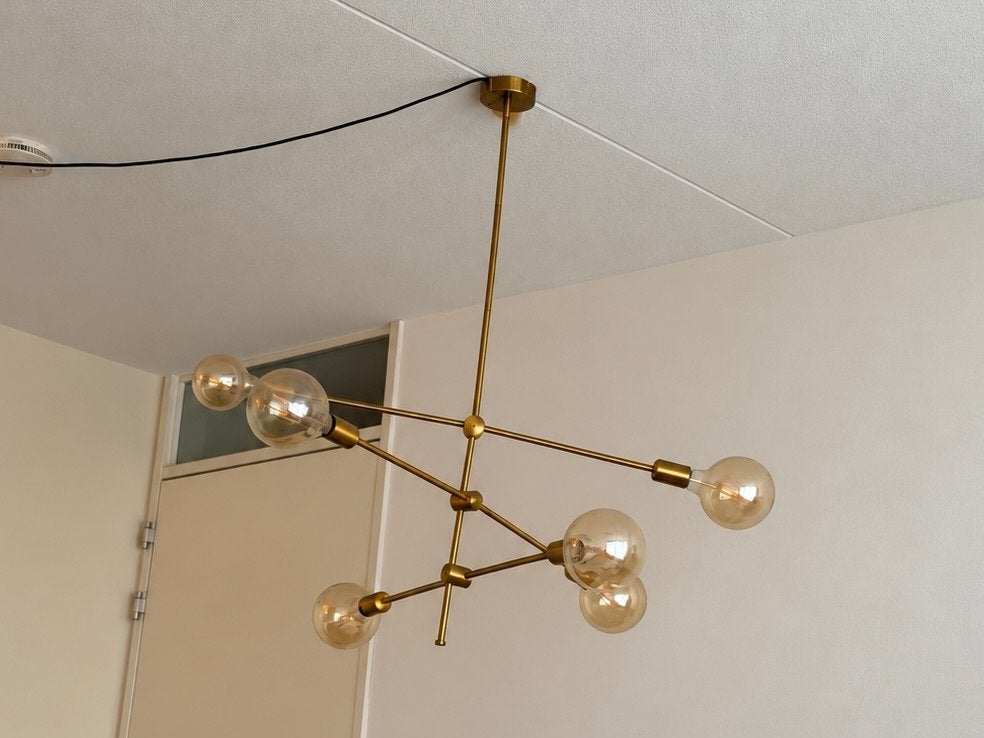 Moderne Gouden Sputnik Kroonluchter met Edison Lampen, Ophalen, Gebruikt, Metaal, E27 (groot)