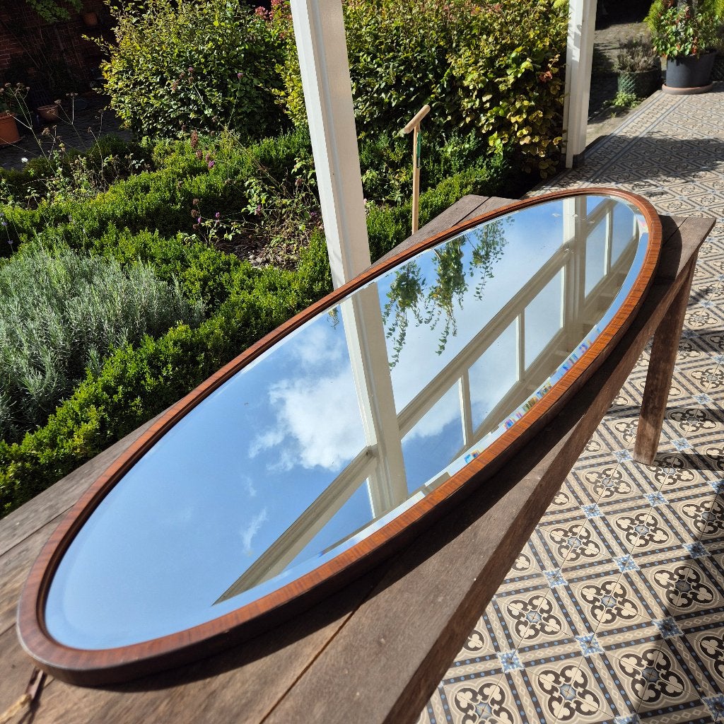 Supergrote ovale antieke spiegel facetgeslepen strakke lijst, Ophalen, Zo goed als nieuw, 50 tot 75 cm, 150 tot 200 cm